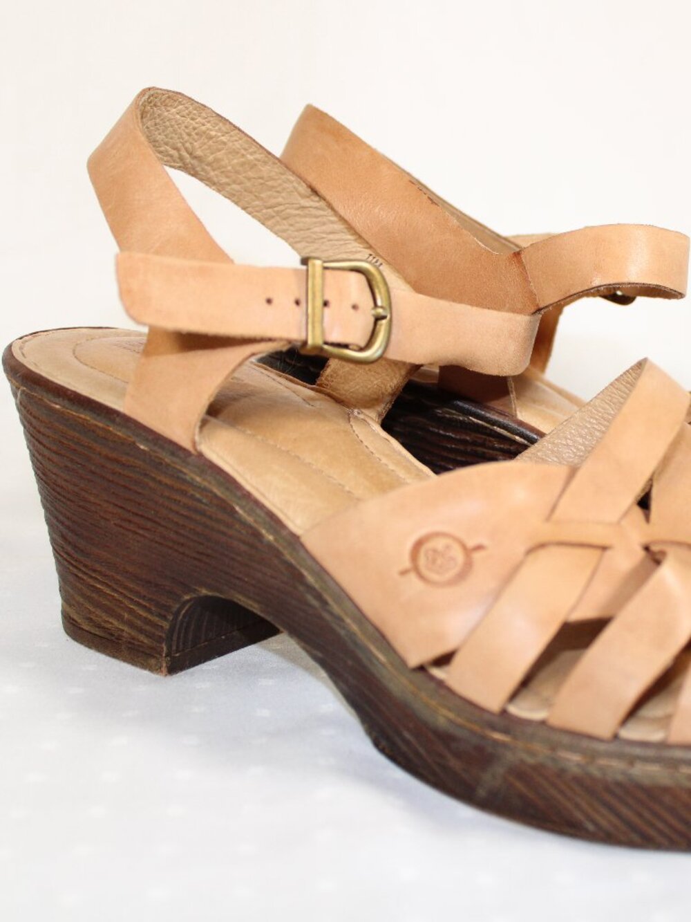 Born Angel tan sandal leather heels wood women 11 - Picture 3 of 7